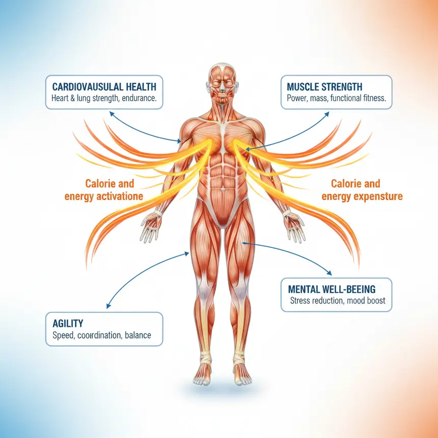 Full-body workout effects, muscle strengthening, cardiovascular endurance