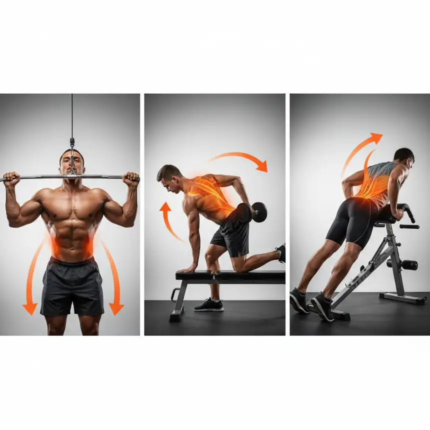 Back muscle exercises, lat pulldown row