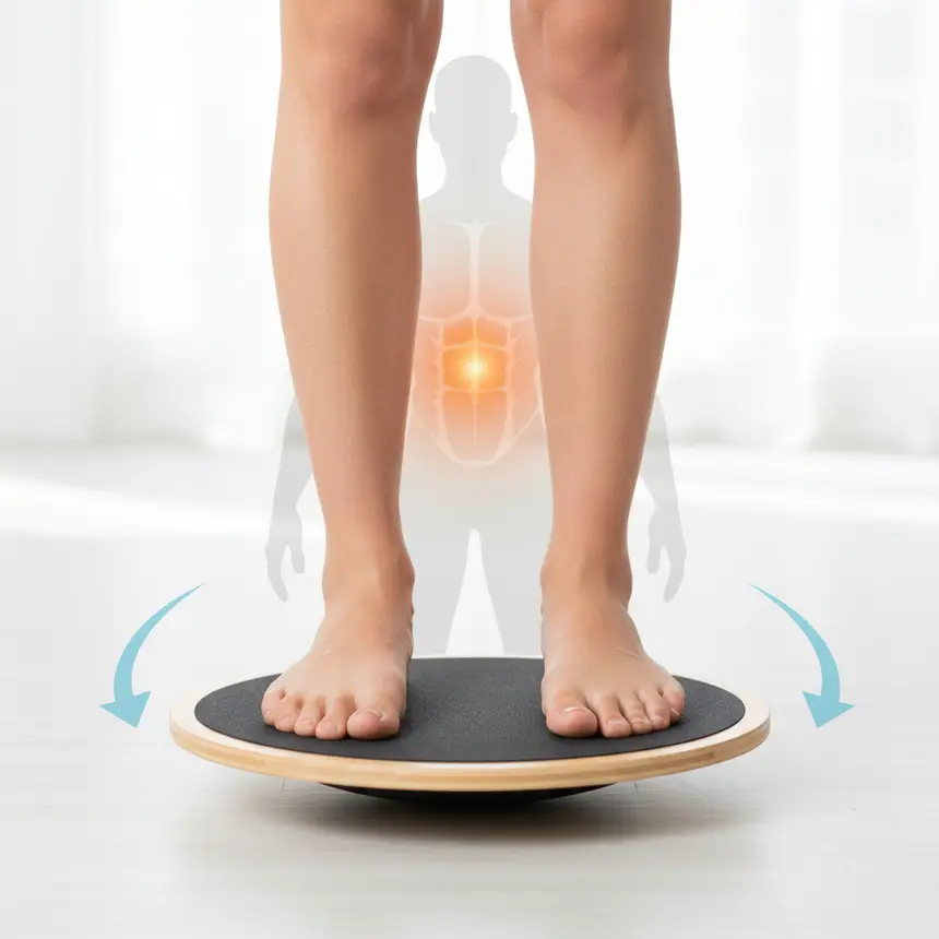 Balance board usage, core activation