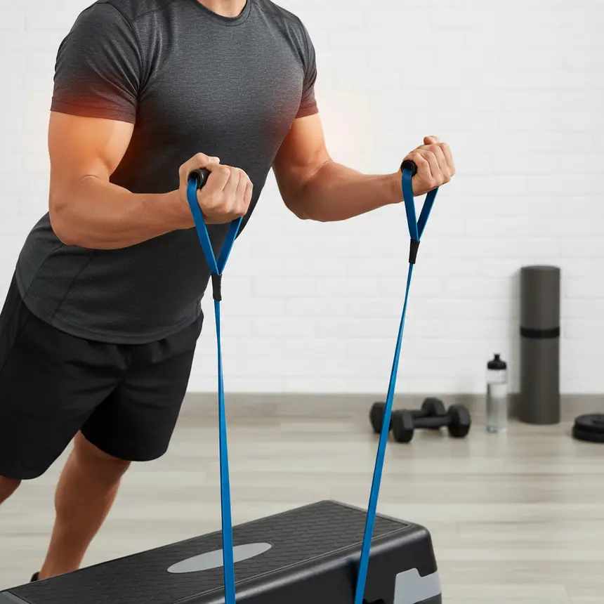 Stepper resistance band workout, upper body strength